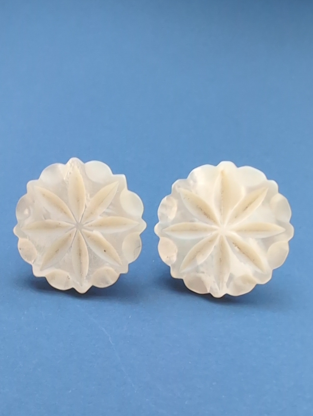 Mother Of Pearl Carved Floral Clip On Earrings